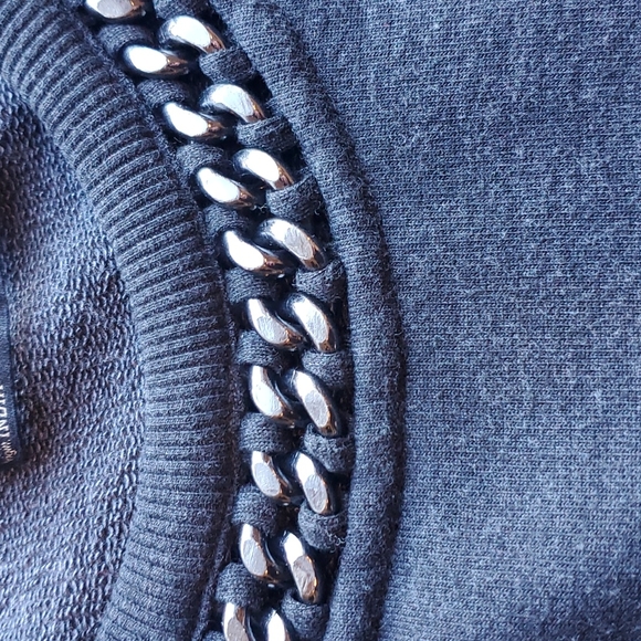 All Saints Dark Gray Ita Cropped Sweatshirt with Black Chain 4 - Picture 5 of 6